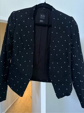 Armani Exchange Black Blazer with White Diamond Dot Pattern